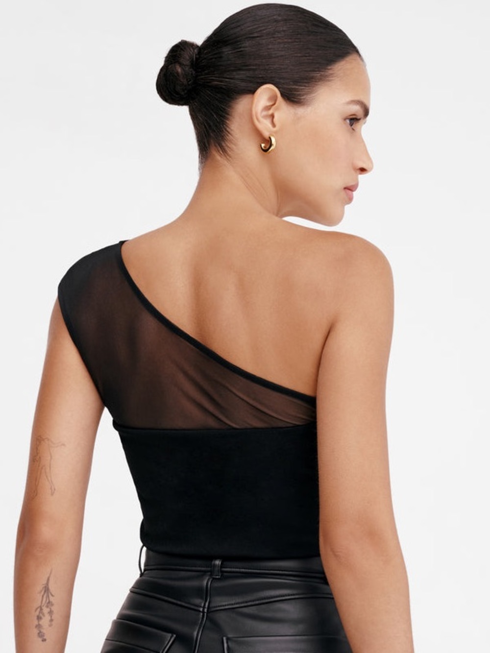 Marcella NYC Parker European Ponte & Luxe Mesh One-Shoulder Top Size Small - Picture 6 of 14